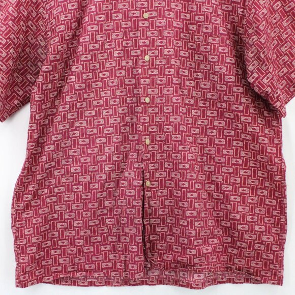 Vintage Burma Bibas Shirt Men Red Button Down Retro Pattern Collared Size XL 90s - Picture 4 of 10